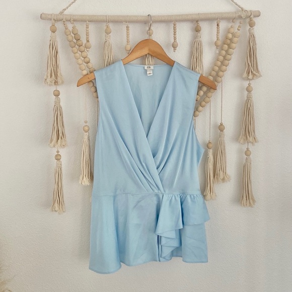 River Island drapey satin sleeveless top in light blue sexy ruffle shirt size 14 - Picture 6 of 16